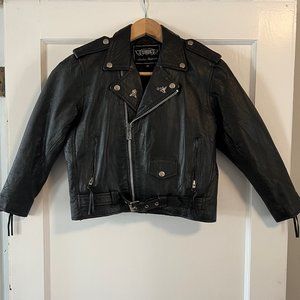 UNIK Kids unisex Leather Biker Jacket great pre-owned condition